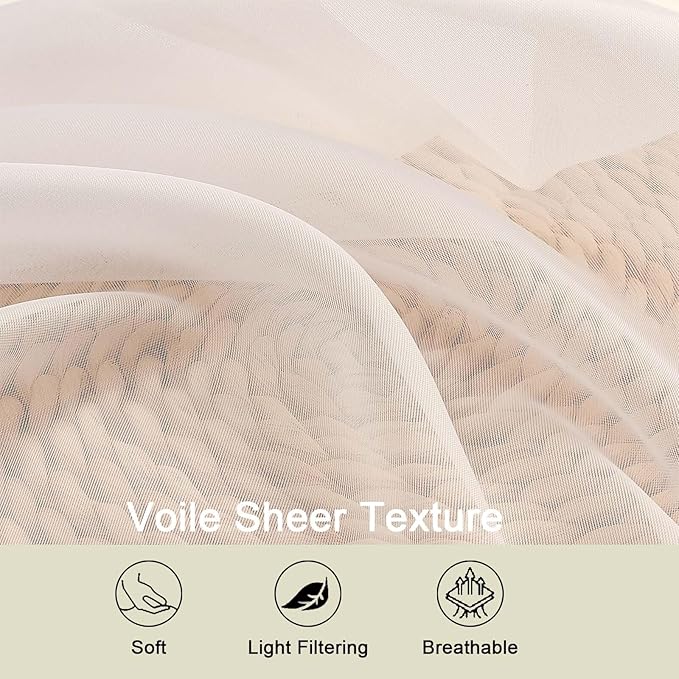 Extra Long Sheer Cream Curtains for Bedroom Living Room 120 Inches Long 2 Panels Set, Solid Soft Light Filtering Rod Pocket Sheer Window Curtains, Cream, Each 42" Wx120 L Inch