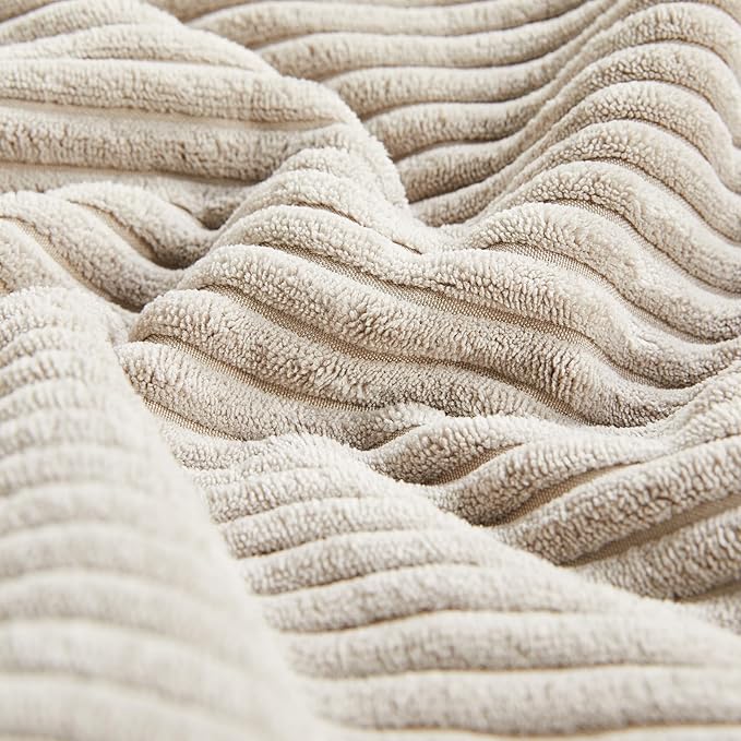 Fancy Homi 2 Packs Neutral Taupe Lumbar Decorative Throw Pillow Covers 16x28 Inch for Living Room Couch Bed Sofa, Farmhouse Home Decor, Soft Striped Corduroy Rectangle Accent Cushion Case 40x70 cm