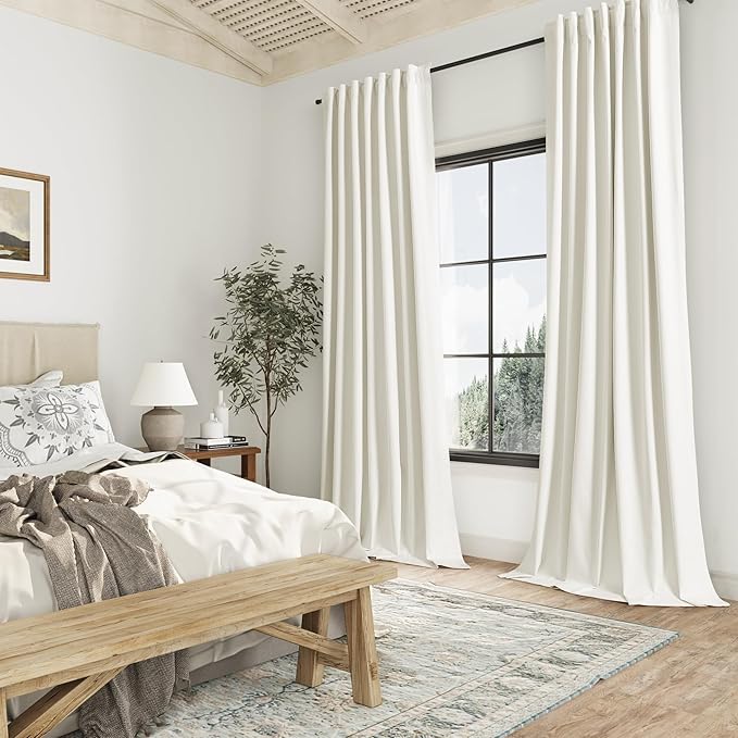 Guken Ivory 100% Blackout Linen Curtains 108 Inch Length 2 Panels Set for Living Room Bedroom Back Tab/Rod Pocket Thermal Insulated Black Out Drapes Room Darkening Farmhouse Window Curtains