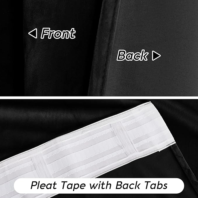 RYB HOME Black Velvet Curtains 96 inch, Blackout Window Curtains with Pleat Tape on Top for Bedroom Thermal Insulated Privacy Drapes for Nursey, W52 x L96 inch, 2 Panels