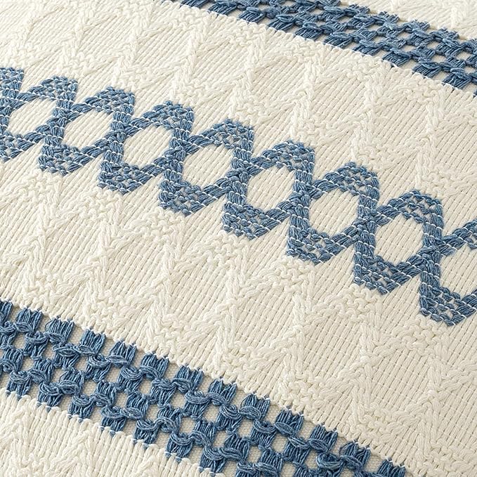 MIULEE Set of 2 Coastal Blue Boho Decorative Pillow Covers 20x20 Inch Farmhouse Rustic Couch Throw Pillows Modern Summer Cotton Cushion Covers Retro Cute Macrame Woven Spring Decor for Bed Sofa Chair