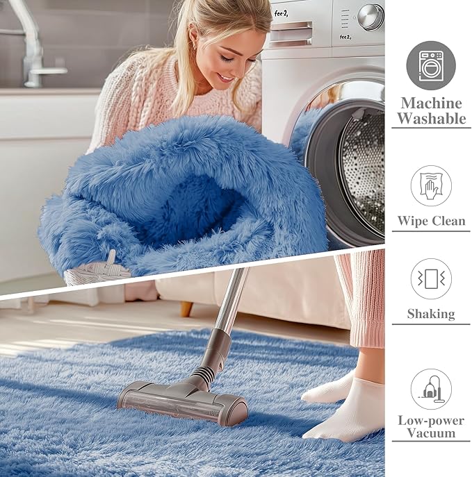 OLANLY Area Rugs for Living Room Bedroom, Machine Washable 4x5.9 ft Soft Fluffy Shaggy Bedside Rug, Indoor Floor Carpet for Kids Girls and Boys, Dorms, Nursery Rooms, Home Decor Aesthetic, Blue