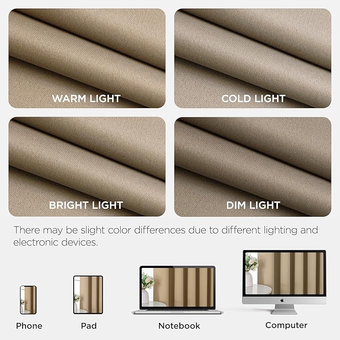Joydeco Blackout Patio Sliding Door Curtains 108 Inches Long, Grommet Privacy Room Divider Curtains, Extra Wide Thermal Blackout Drapes for Bedroom Living Room (Light Beige, 70Wx108L, 1 Panel)