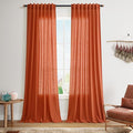 Bright Orange Linen Curtains 90 Inch Long 2 Panels Set for Bedroom Living Room, Soft Linen Textured Window Drapes Semi Sheer Light Filtering Rod Pocket Back Tab Morden Style 52x90