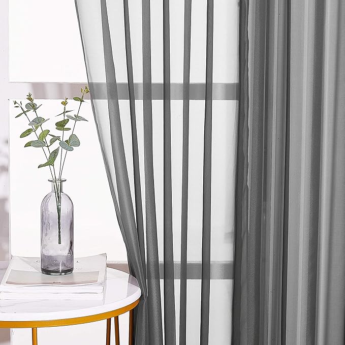 NICETOWN 45 Inch Sheer Curtains - Grommet Top Window Treatment Voile Panels for Bedroom & Kitchen & Loft (54" Wide, Dark Grey, Set of 2)