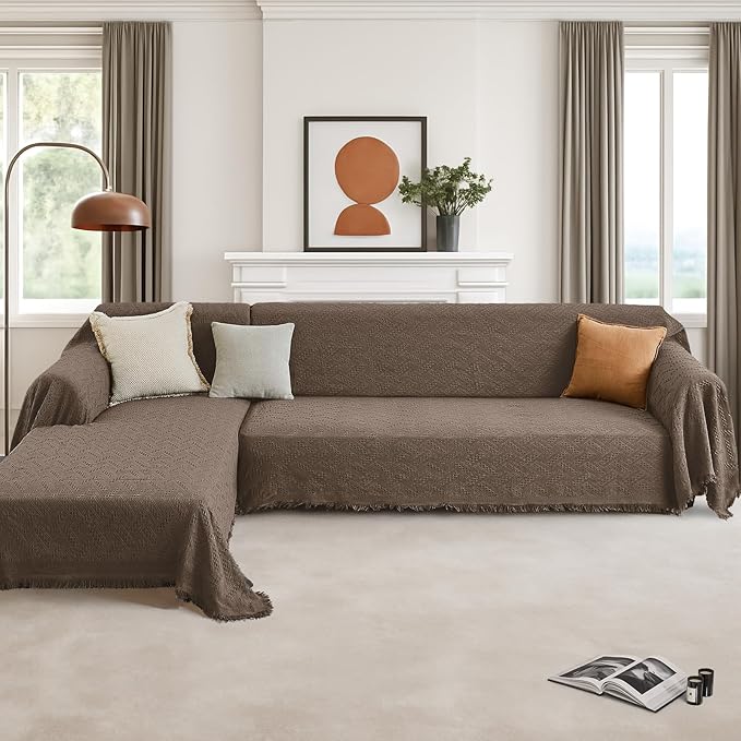 HOMERILLA Sectional Couch Covers for Sectional Sofa L Shaped Sofa Cover Blanket 2 Pieces L Shape Furniture Protector for Pets Dogs(Taupe, XX-Large)