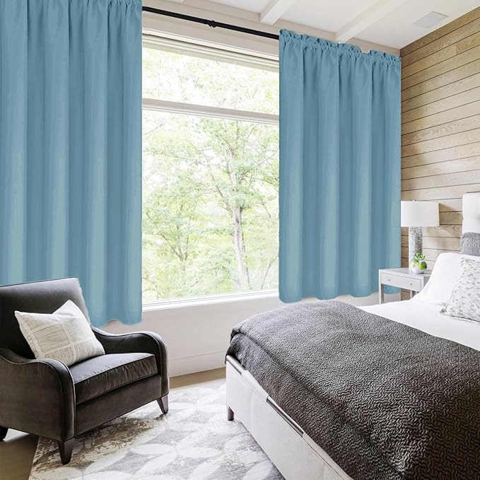 DWCN Blackout Curtains for Living Room Thermal Insulated, Energy Saving & Noise Reducing Bedroom Curtains, Stone Blue, W 42x L 54 Inch, Set of 2 Rod Pocket Curtain Panels