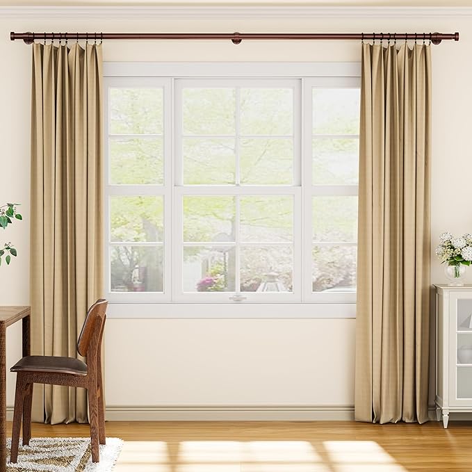 YaFex 2 Pack Heavy Duty Curtain Rods 32-120 Inch, 1 Inch Adjustable Long Curtain Rod for Windows, Bronze Window Treatment Rods Set with Aluminium Finials, Modern Design