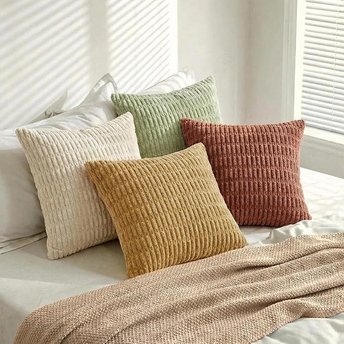 Fancy Homi 4 Packs Boho Fall Small Decorative Throw Pillow Covers 14x14 Inch for Living Room Couch Bed Sofa, Rustic Farmhouse Home Decor, Soft Plush Textured Corduroy Square Cushion Case 35x35 cm