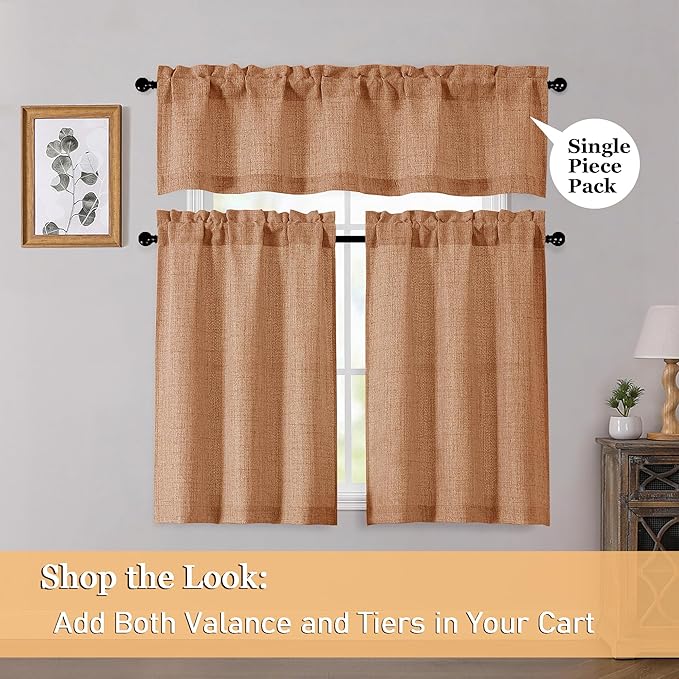 OWENIE Orange Valances for Windows 1 Pcs, Light Filtering Textured Farmhouse Short Small Valance Curtains for Bathroom Basement Living Room Bedroom, Rod Pocket Half Curtains Over Sink, 52Wx14L Inch