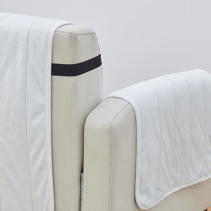 Great Bay Home Velvet Loveseat Cover - Washable Slipcover Furniture Protector with Elastic Straps - Furniture Cover for Dogs, Kids, and Pets - Stitched Detail (White)