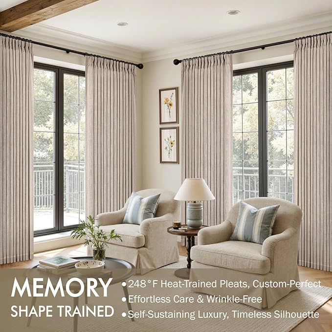 MIULEE Pinch Pleated Thick Linen Curtains 108 Inches Long 2 Panels for Living Room Bedroom, Extra Long Linen Drapes Pinch Pleat Back Tab Rustic Farmhouse Foor to Ceiling Curtains with Hooks, Taupe