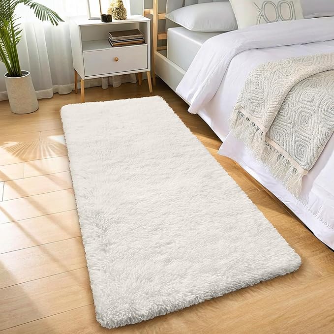 OLANLY 2x5 Machine Washable Runner Rugs for Hallway, Soft Fluffy Shaggy Bedside Rugs for Bedroom, Living Room, Indoor Floor Carpet for Kids Girls and Boys, Nursery Rooms, Home Decor Aesthetic, Ivory