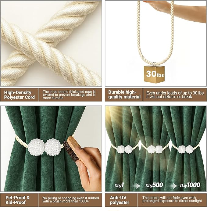 Hion Magnetic Curtain Tiebacks Beige 2pcs, Curtain Tiebacks Buckles Holdbacks Holders Hooks Clip for Home Bedroom Office Decorative Curtain