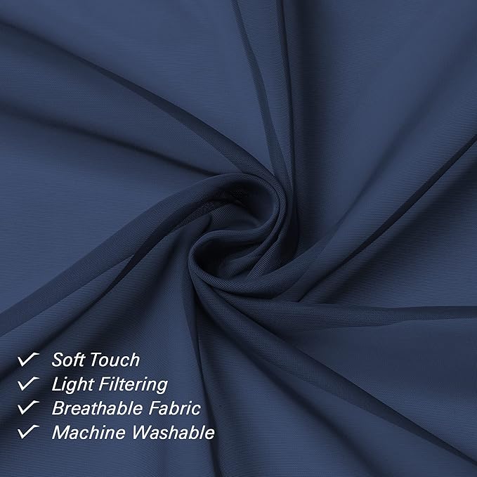 Lecloud Navy Blue Sheer Curtains 84 Inches Long 2 Panels Set, Solid Voile Light Filtering Airy Drapes for Living Room, Elegant Bedroom Decor Window Treatments with Rod Pockets, 40" W x 84" L