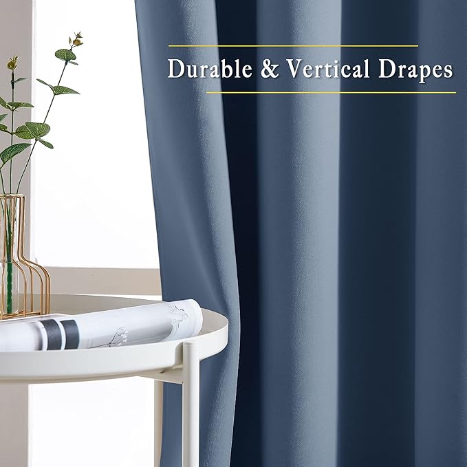 NICETOWN Blackout Living Room Curtains Extra Wide, Triple Weave Grommet Top Thermal Insulated Window Treatment Light Blocking Panels for Patio/Porch (Stone Blue, W80 x L84, Set of 2)
