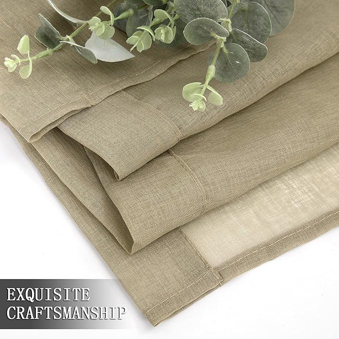 Tollpiz Short Sheer Curtain Linen Textured Living Room Curtains Sheer Light Filtering Rod Pocket Voile Curtain for Bedroom, 42 x 54 inches Long, Taos Taupe, Set of 2 Panels