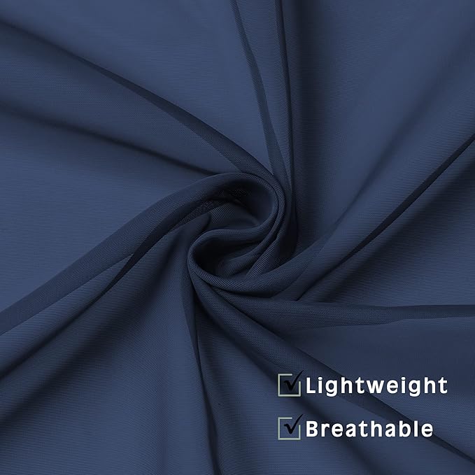 OVZME Sheer Curtains 45 inches Long for Kitchen Curtains, Rod Pocket Clean Selvedge Voile Window Treatments, 2 Panels=84 Inches Width, Navy Blue.