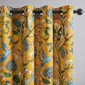 94 Inches Long Custom Satin Window Treatments,Retro Art Deco Floral Hummingbird Patterned Pretty Elegant Mustard Yellow Light Blocking Grommet Curtains Two Pages Curtains for Bedroom Playroom Room