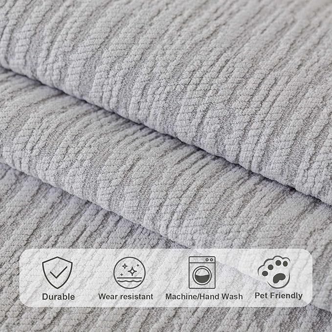 Soft Waterproof Chenille Cover Washable, Non Slip Sectional Sofa Covers for 3 Cushion Couch Sofa L Sharped Sofa Slipcover for Pets, Furniture Protector (1 PCS 36"x94" Light Grey)