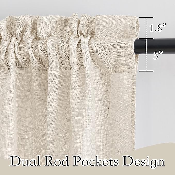 RYB HOME Bathroom Curtains Over Sink 36 inches Length, Linen Blend Semi Sheer Light Filtering Tiers for Camper Kithen Cafe, Small Curtains for Door Window, W 26 x L36, Beige, 2 Panels Set