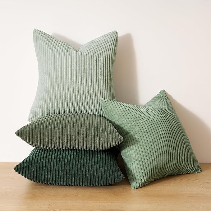Topfinel Corduroy Throw Pillow Covers Pack of 2 Green 16"x16" No Insert with Hidden Zipper | Decorative Cushion Covers for Bedroom,livingroom and Nursery,Light Green
