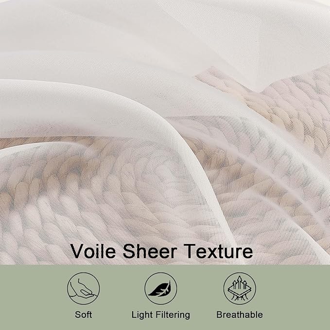 OWENIE Ivory Sheer Curtains, Sheer Curtains 96 inches Long 2 Panels Set, Rod Pocket Voile Fimly Sheer Drapes for Living Room/Bedroom, 2pcs, Each 59" W x 96" L