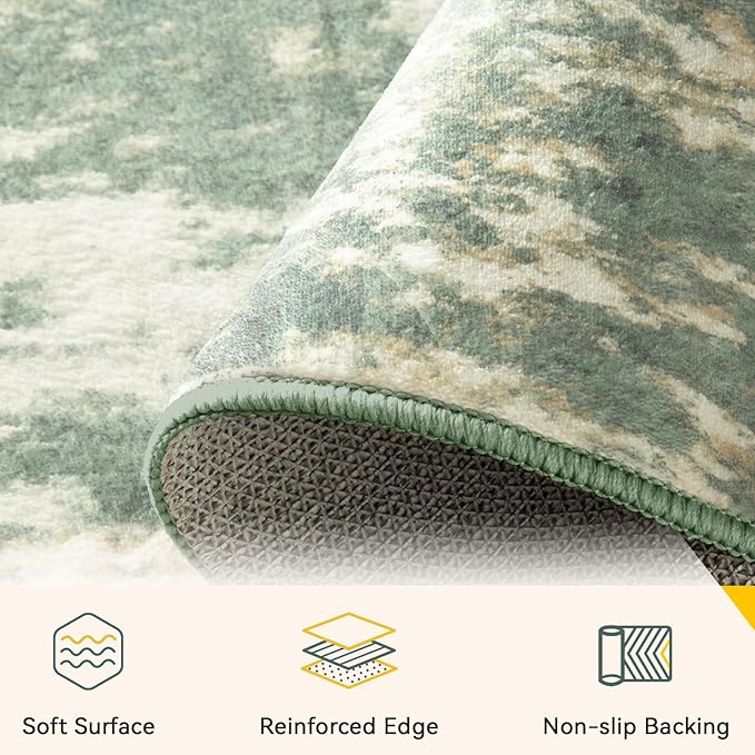 Washable Area Rugs 5'x8' Non-Slip Modern Abstract Soft for Living Room Entryway Bedroom Nursery, Print Pattern, Light Green/Yellow