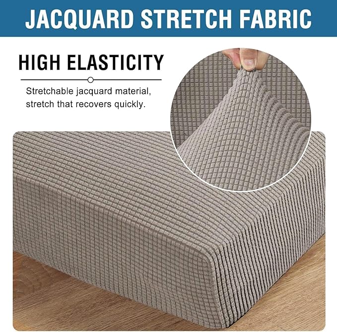 H.VERSAILTEX Super Stretch Individual Seat Cushion Covers Sofa Covers Couch Cushion Covers Slipcover Sets Thick Jacquard Textured Twill Fabric (1 Piece Chair Cushion Cover, Taupe)