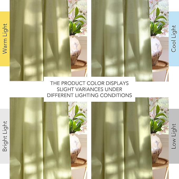 NICETOWN Fresh Green Linen Curtains for Kitchen, Thick Flax Small Window Treatments Semi Sheer Privacy Assured with Light Through for Cafe/Bathroom, W55 x L84, 2 Panels