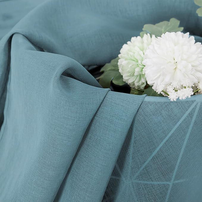 Tollpiz Sheer Curtain Linen Textured Bedroom Curtains Sheer Light Filtering Rod Pocket Voile Curtain for Living Room, 54 x 95 inches Long, Dusty Blue, Set of 2 Panels