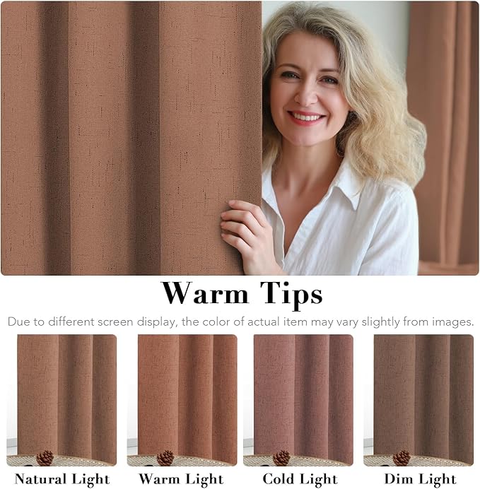 H.VERSAILTEX 100% Blackout Curtains for Bedroom Thermal Insulated Linen Textured Curtains Heat and Full Light Blocking Drapes Living Room Curtains 2 Panel Sets, Washed Spice, 52x45 Inch