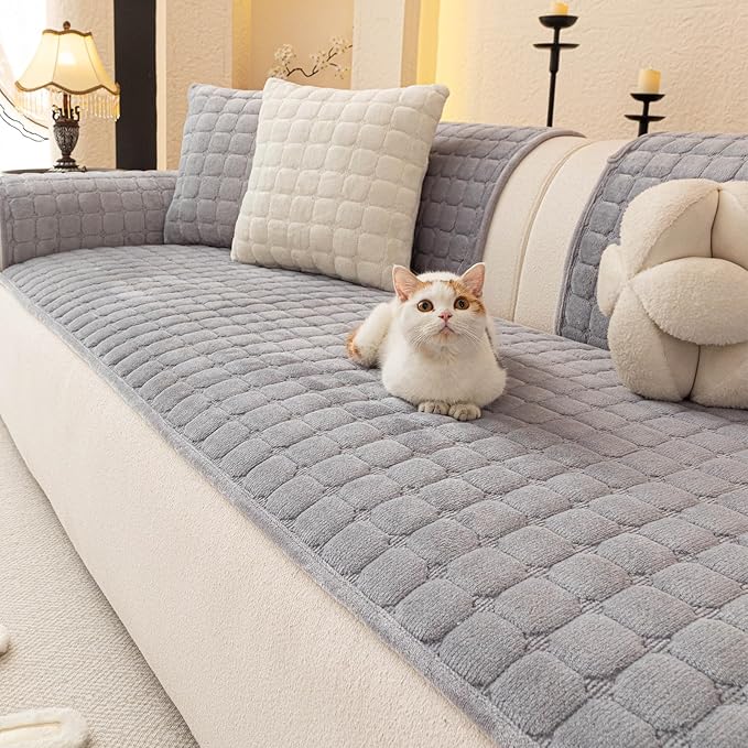 Velvet Couch Covers for Dogs, Dog Sectional Couch Covers, Pet Couchs Cover for 2-3 Seater, Couchs Protector for Dogs, Sectional Sofa Cover for Pet Washable(1PC,Light Grey,27.6"×70.9")