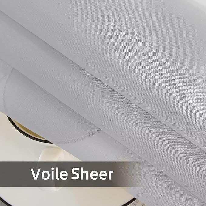 youleyar Solid Sheer Rod Pocket Curtain Voile Draperies 2 Panels White Beige Black Grey Ivory 52 Inch Width 108 Inch Long 1 Pair for Kitchen Bedroom Children Living Room Yard (Silver Grey,52Wｘ108L)
