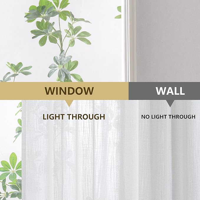 MYSKY HOME Natural Linen White Curtains 80 Inches Long, Semi Sheer Soft Cotton Window Drapes Set for Living Room Back Tab Elegant Cute Look Country Bedroom Curtains, Beige White, 50" x 80", Pack-2
