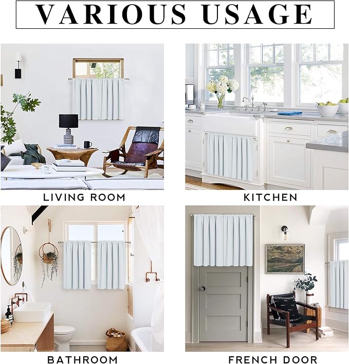 RYB HOME Cafe Curtains 24 inch Length, RV Curtains for Camper Windows, Mini Short Small Insulating Light UV Heat Blocking Privacy Half Window Tiers, Width 29 by Length 24, Greyish White, 2 Panels