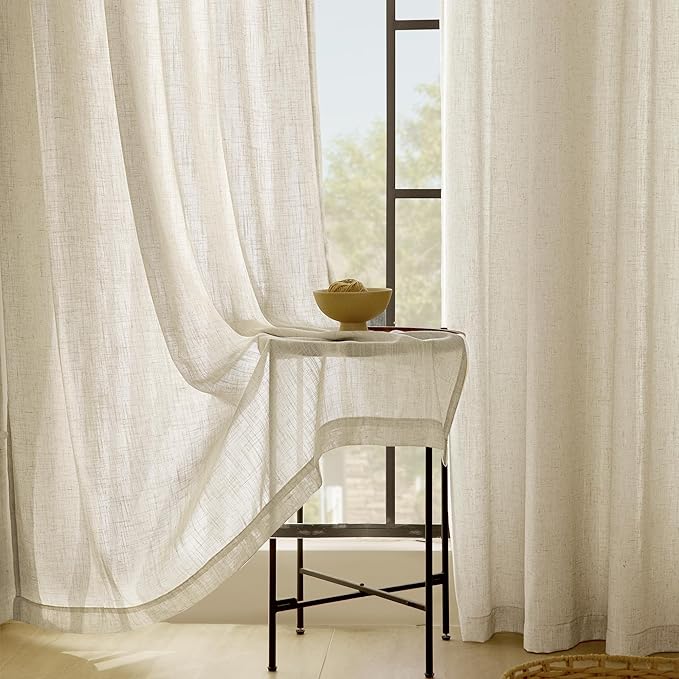 Faux Linen Beige Curtains 72 inches Long for Living Room Rustic Farmhouse Linen Drapes Semi Sheer Burlap Textured Canvas Cloth Curtain Panels Set of 2 Kahki Tan Colored