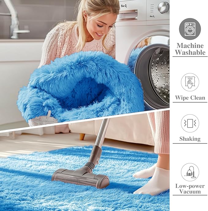 OLANLY 8x10 Machine Washable Large Area Rugs for Living Room, Bedroom, Soft Fluffy Shaggy Bedside Rug, Indoor Floor Carpet for Kids Girls and Boys, Dorms, Nursery, Home Decor Aesthetic, Bright Blue