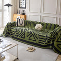 HANDONTIME Boho Geometric Couch Covers for Sofa Pet Friendly Avocado and Black Sofa Covers Washable Chenille Couch Blanket Cover for 3 4 Cushion Couches Pet Protector Furniture Cover Soft, 71" X 150"