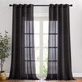 NICETOWN Black Curtains Linen Sheer Textured, Grommet Semi Sheer Linen Blend Bedroom Curtains Privacy with Light Through Window Treatment for Boys Room/Office, W52 x L90, 2 Pieces