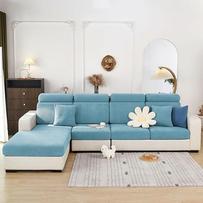 Sofa Covers Couch Covers for Sofa Pet Friendly Couch Cushion Covers Universal Sofa Covers Washable Stretch Slipcovers for Sectional Sofa (Texture Sea Blue,Headrest Cover)