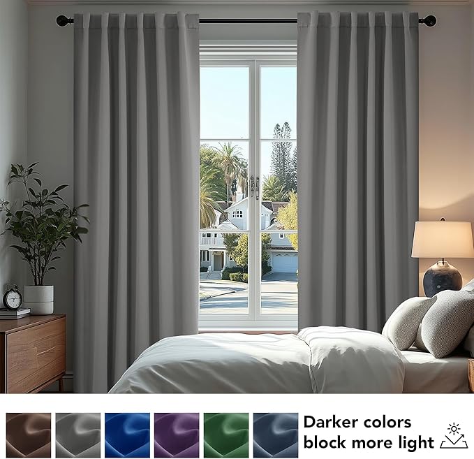 Deconovo Blackout Curtains, Thermal Insulated, W70 x L95 2 Panels, Back Tab, Machine Washable, Room-Darkening Drapes for Bedroom/Living Room Light Grey