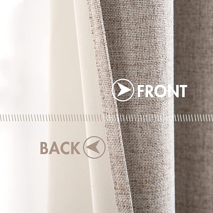 MIULEE Blackout Curtains for Bedroom Linen Texture Solid Thermal Insulated Natural Khaki Grommet Room Darkening Curtains & Drapes Luxury Decor for Living Room Nursery 52 x 84 Inch (2 Panels)