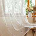 AmHoo 2 Panels Embroidered Leaf Pattern Semi Sheer Curtains Foliage Floral Voile Window Draperies Treatment for Bedroom Living Room Rod Pocket White Beige 53 x 63 Inch