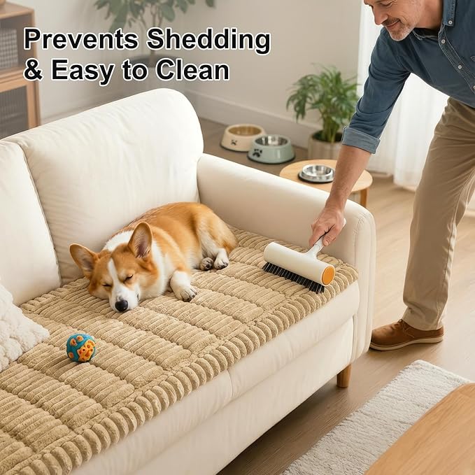 Smiry Couch Cover for Dogs Washable, Non Slip Fuzzy Pet Couch Covers for 3 Cushion Sofa Pet Friendly, Thick Soft Sofa Slipcovers Cushion Protector (Camel, 27.6" x 27.6")