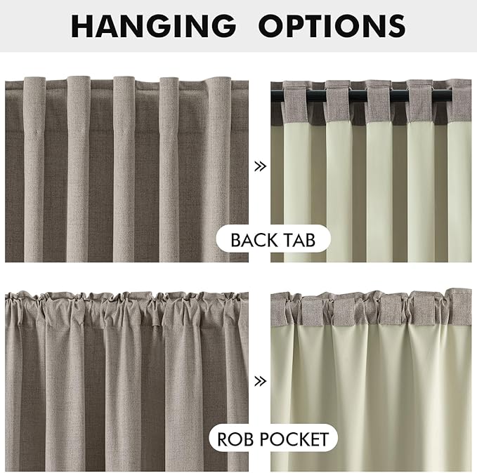 MIULEE 100% Blackout Curtains for Bedroom, Linen Solid Luxury Decor Thermal Insulation Room Darkening Drapes for Living Room Nursery Back Tab Rod Pocket 42 x 84 Inches, 2 Panels,Greige