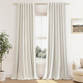 Guken Cream 100% Blackout Curtains 98 Inch Length 2 Panels Set for Living Room Bedroom Back Tab Thermal Insulated Black Out Linen Drapes Room Darkening Window Curtains