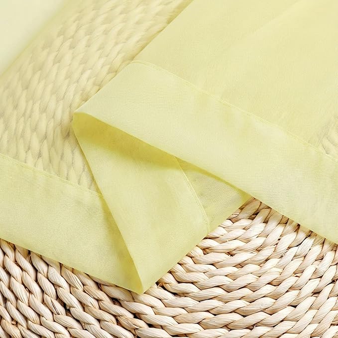 Chyhomenyc Sheer Curtains 45 Inch Long 2 Panels - Light Filtering Short Soft Airy Short Cafe Curtains, Modern Rod Pocket for Dinning Living Room Bedroom, 42Wx45L Inches, Light Yellow