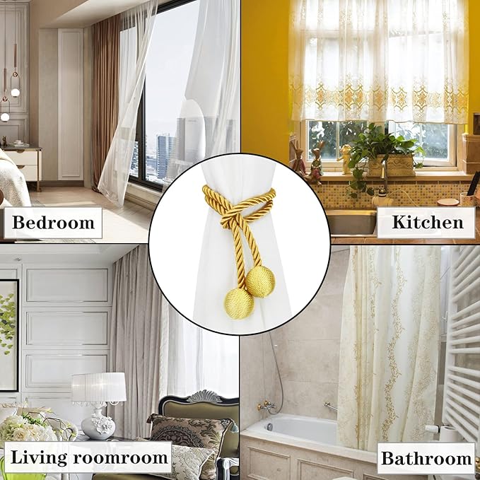 Curtain Tiebacks Outdoor Elegant Decorative Tie Backs Modern Rope Tiebacks for Drapes Window Curtain Holdbacks for Draperies (Gold, 2)