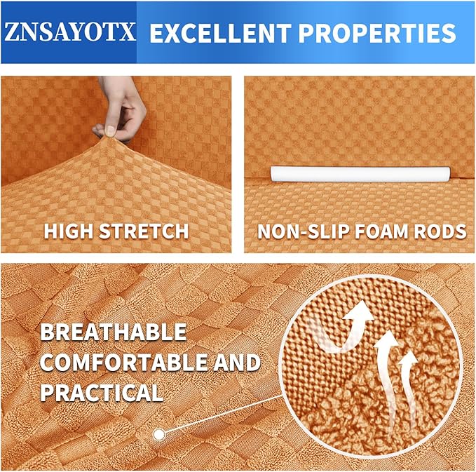 ZNSAYOTX 1 Piece Jacquard Couch Covers for 2 Cushion Couch High Stretch Loveseat Slipcover for Pets Dogs Anti Slip Love Seat Sofa Slipcover Furniture Protector (Medium, Orange)
